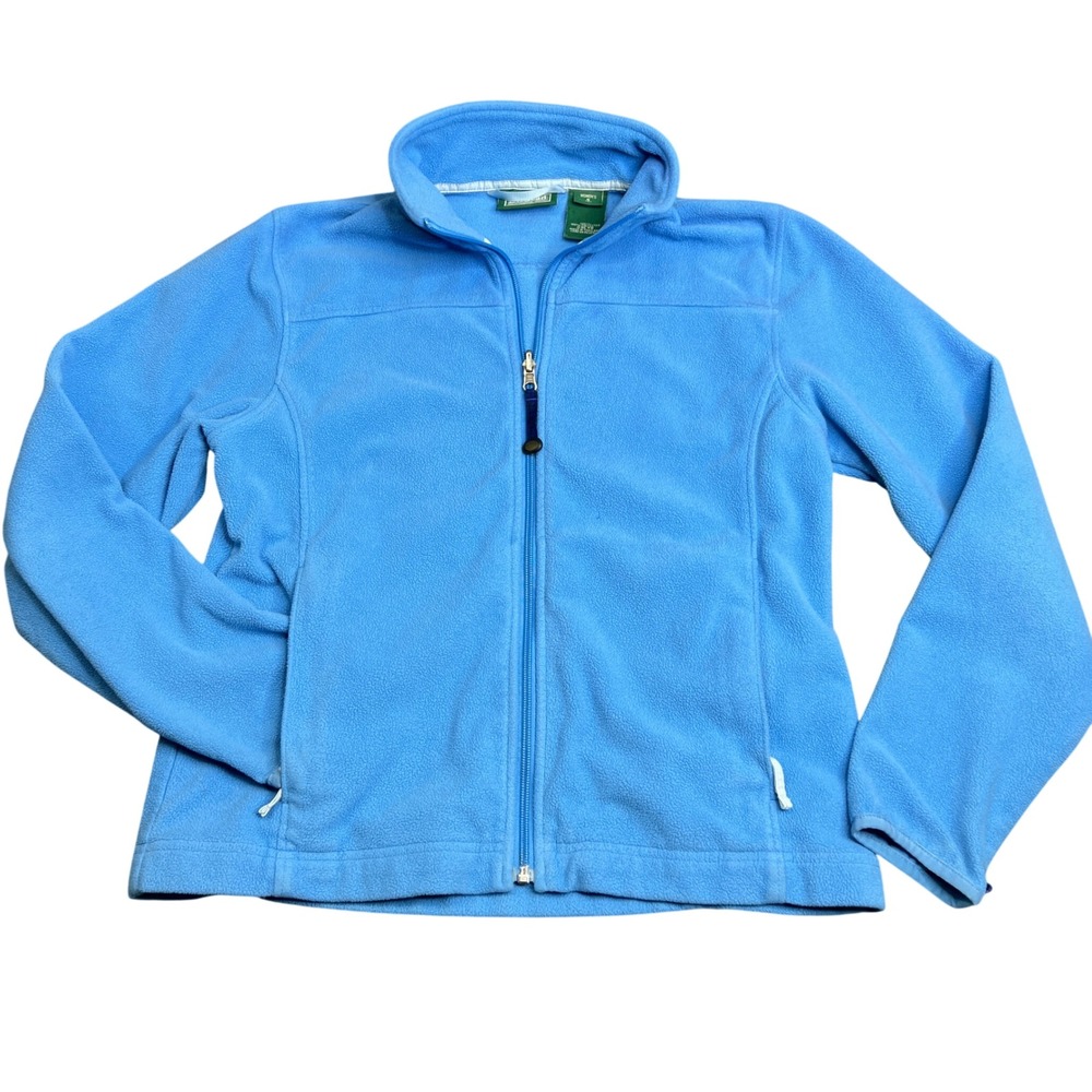 LL Bean Womens Small Sky Blue Full Zip Fleece Jacket Mock Neck 0BCY8 Regular
